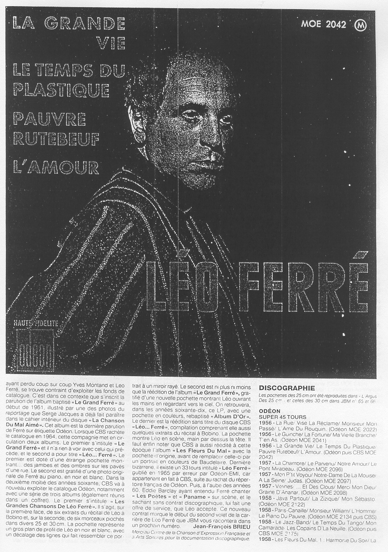 Léo Ferré - Juke Box N°74, mensuel d'octobre 1993