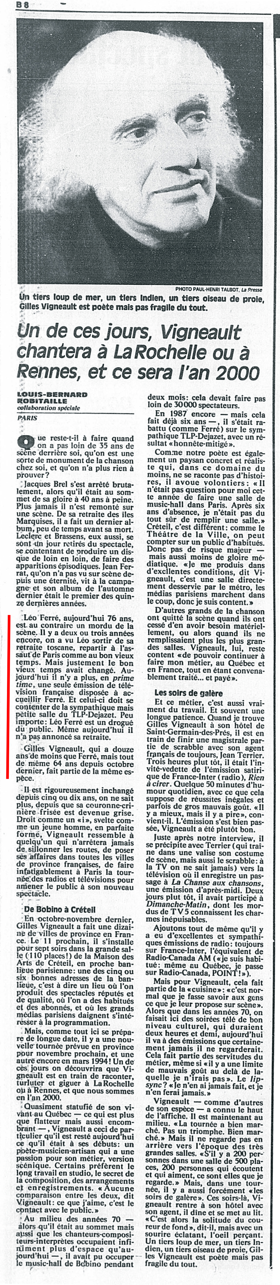 Léo Ferré - La Presse, 7 mars 1993, B. Livres