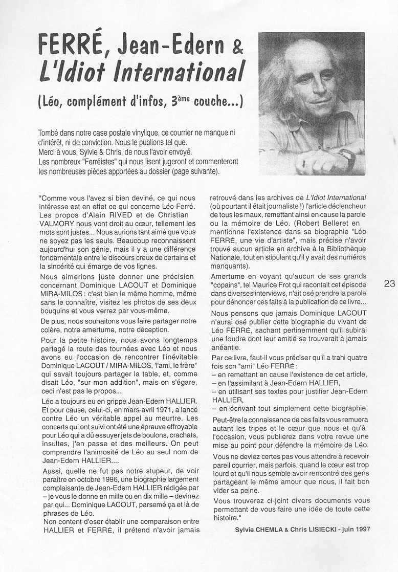 Léo Ferré - Vinyl N°15 de Mai Juin 1997
