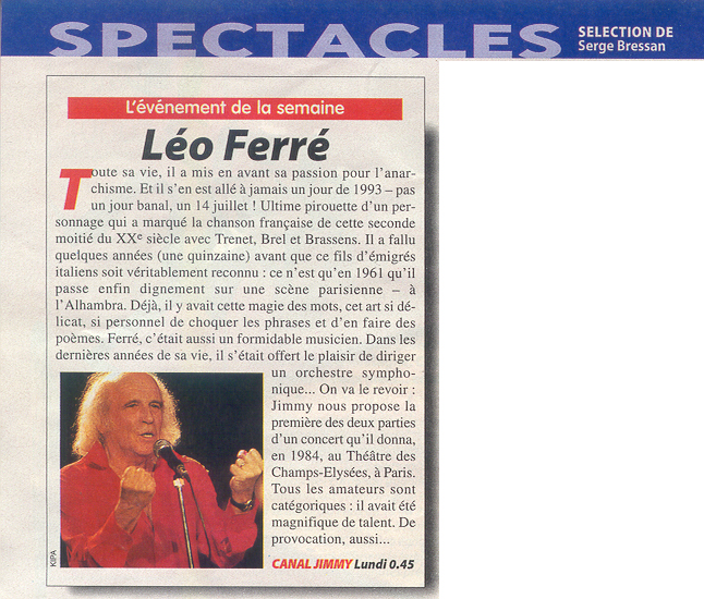 Léo Ferré - Télé Cable Satellite du 24 au 30/05/1997
