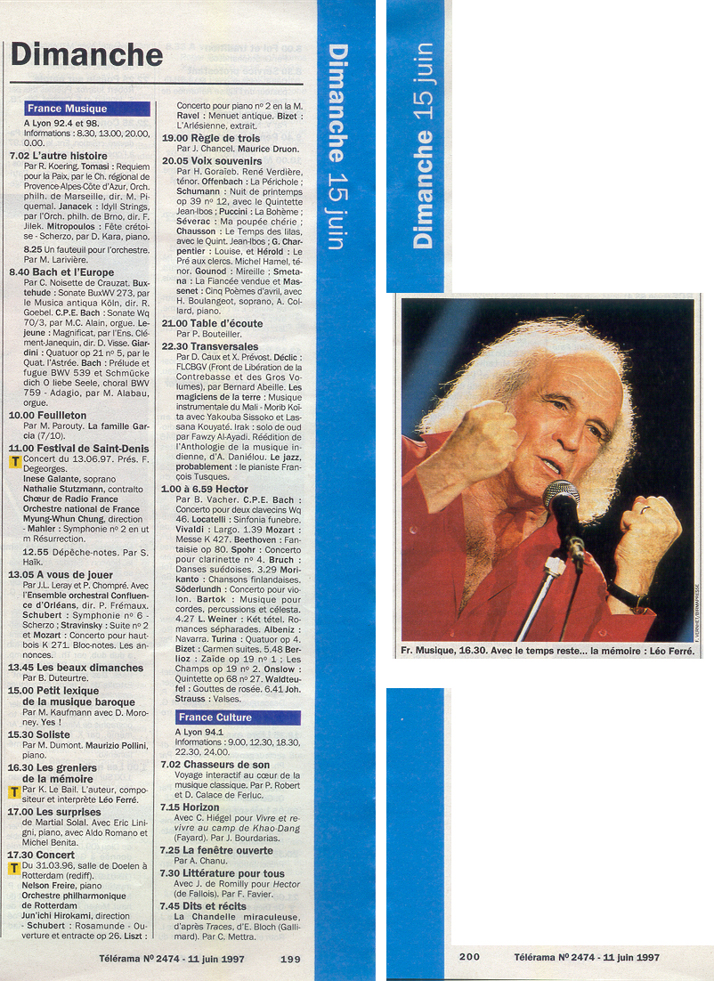 Léo Ferré - Télérama N°2474 du 14 au 20/06/1997