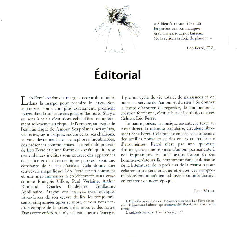 Léo Ferré - Promotion Cahiers d'études N°1 - Juin 1998