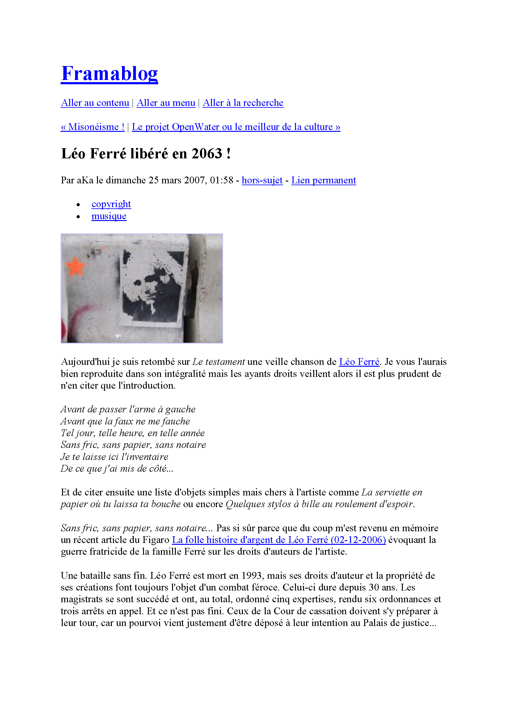 25/03/2007 Léo Ferré libéré en 2063