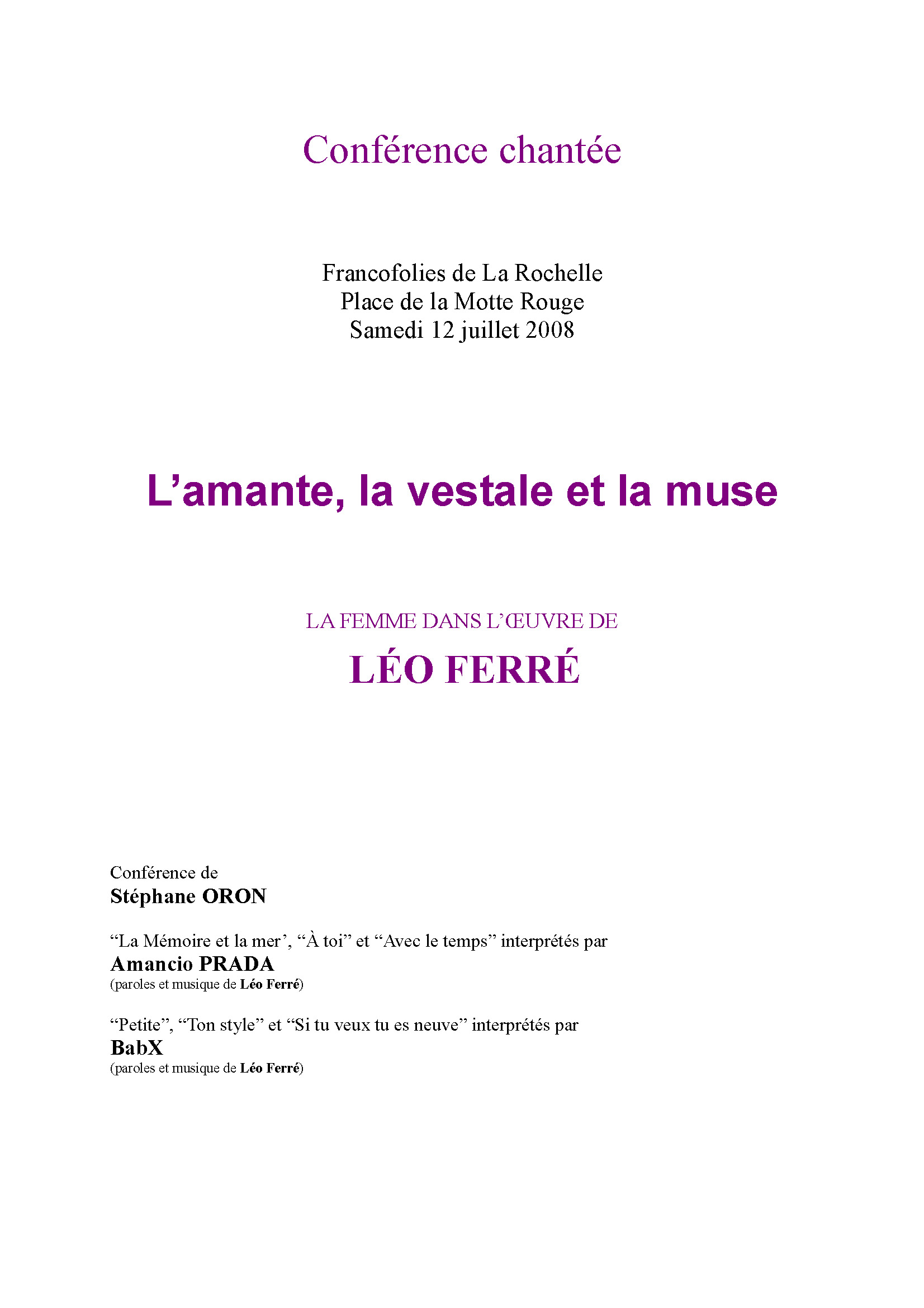 12/07/2008 conférence sur Léo Ferré à La Rochelle