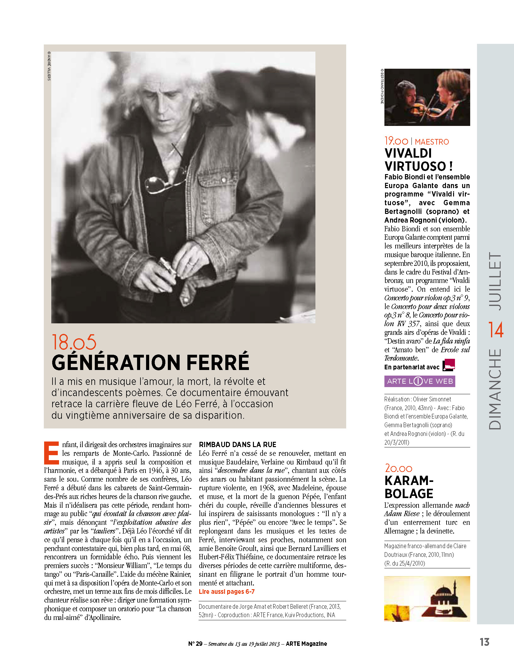 Arte Magazine du 13/07 au 19/2013 Génération Ferré