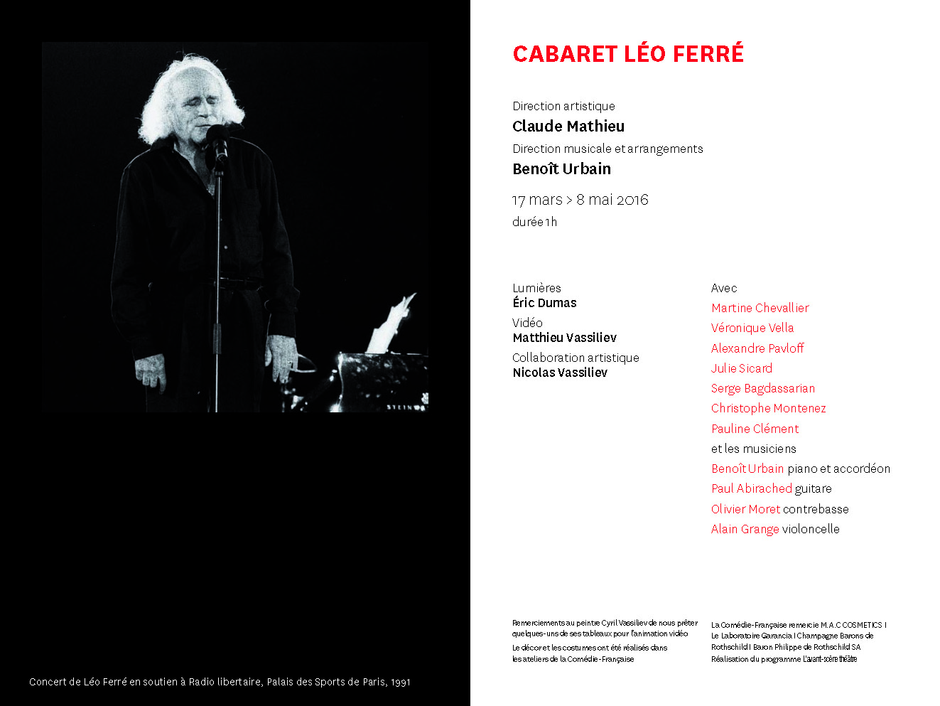 17/03/2016 programme Cabaret Léo Ferré de la Comedie Française