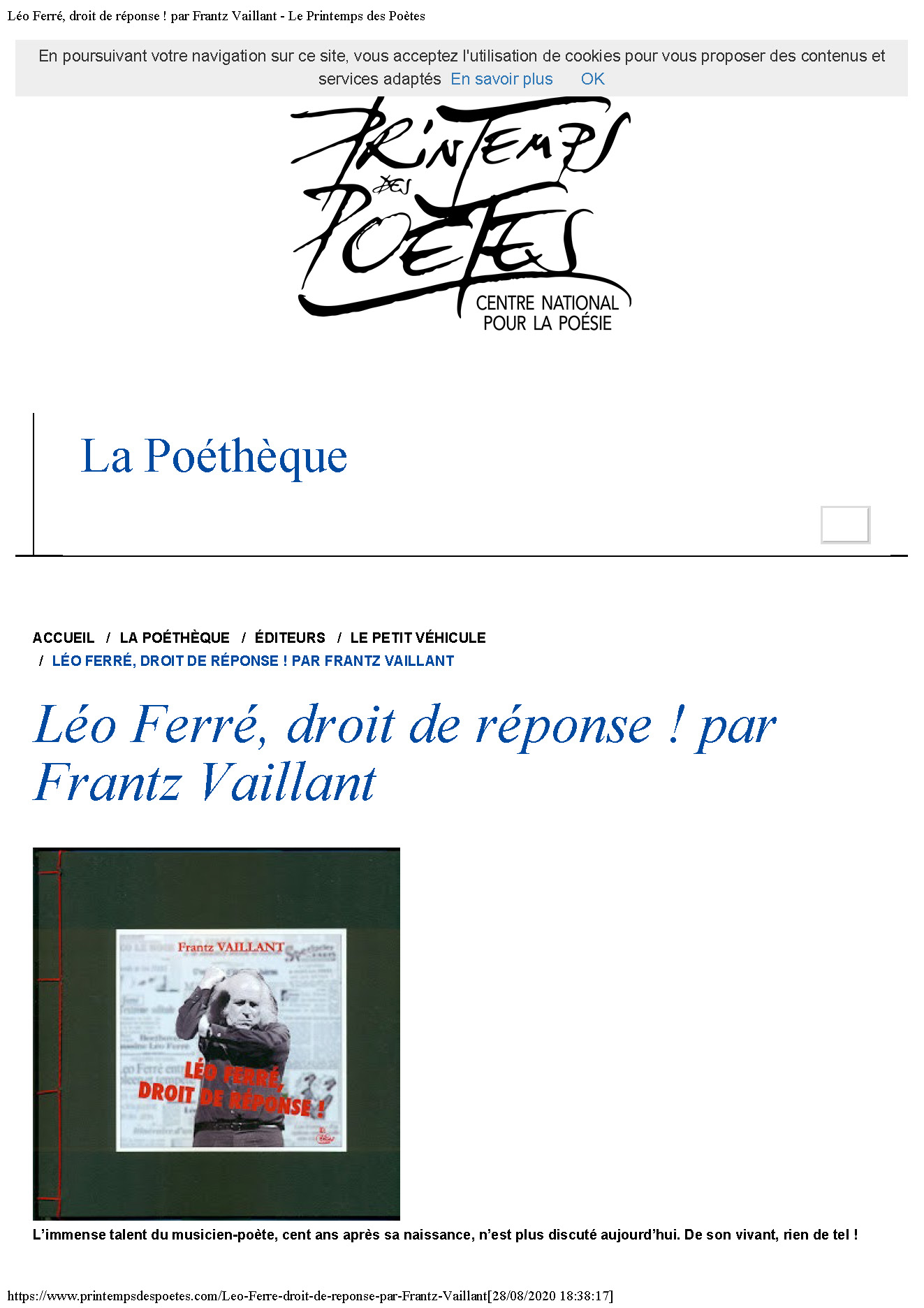 01/10/2016 Le-Printemps-des-Poetes Léo Ferré droit de réponse par Frantz Vaillant