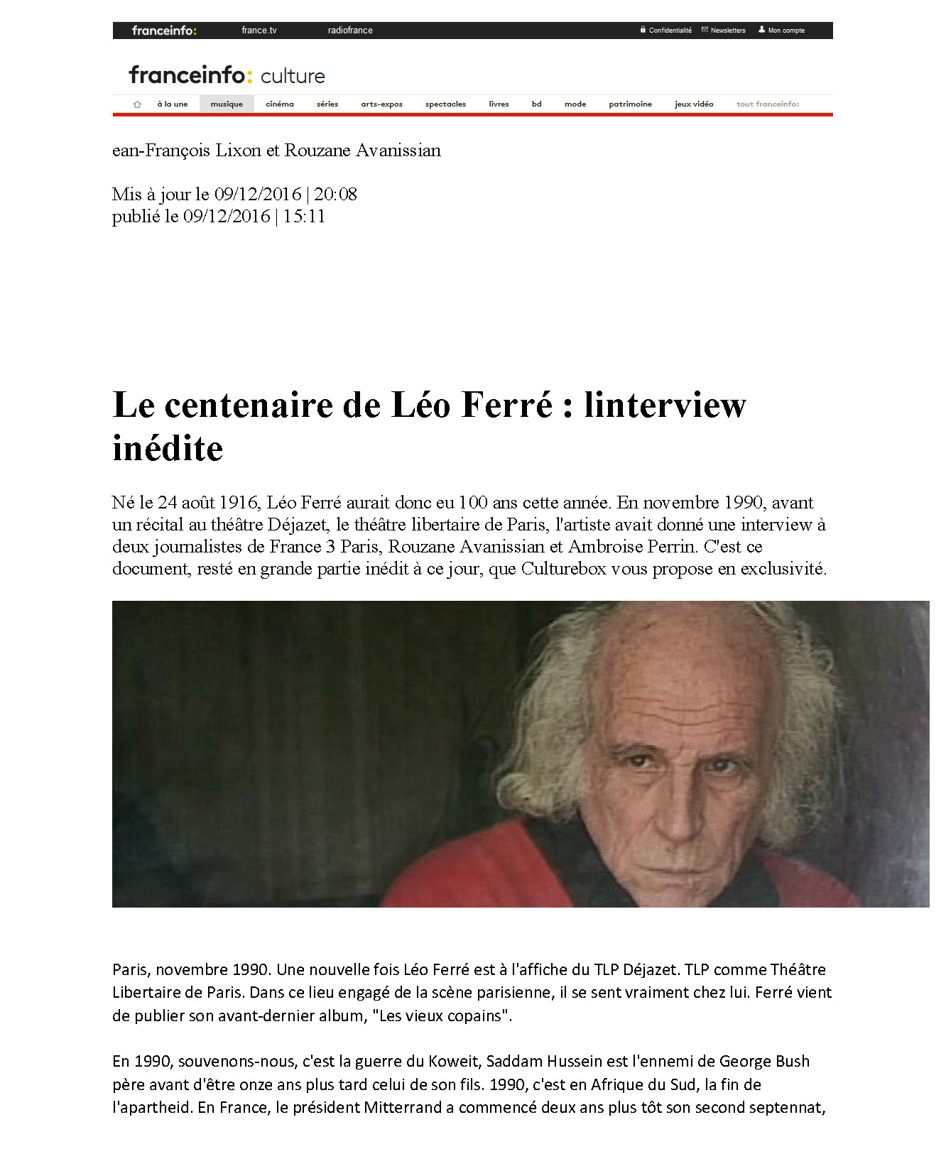 09/12/2016 Franceinfo L'interview inédite