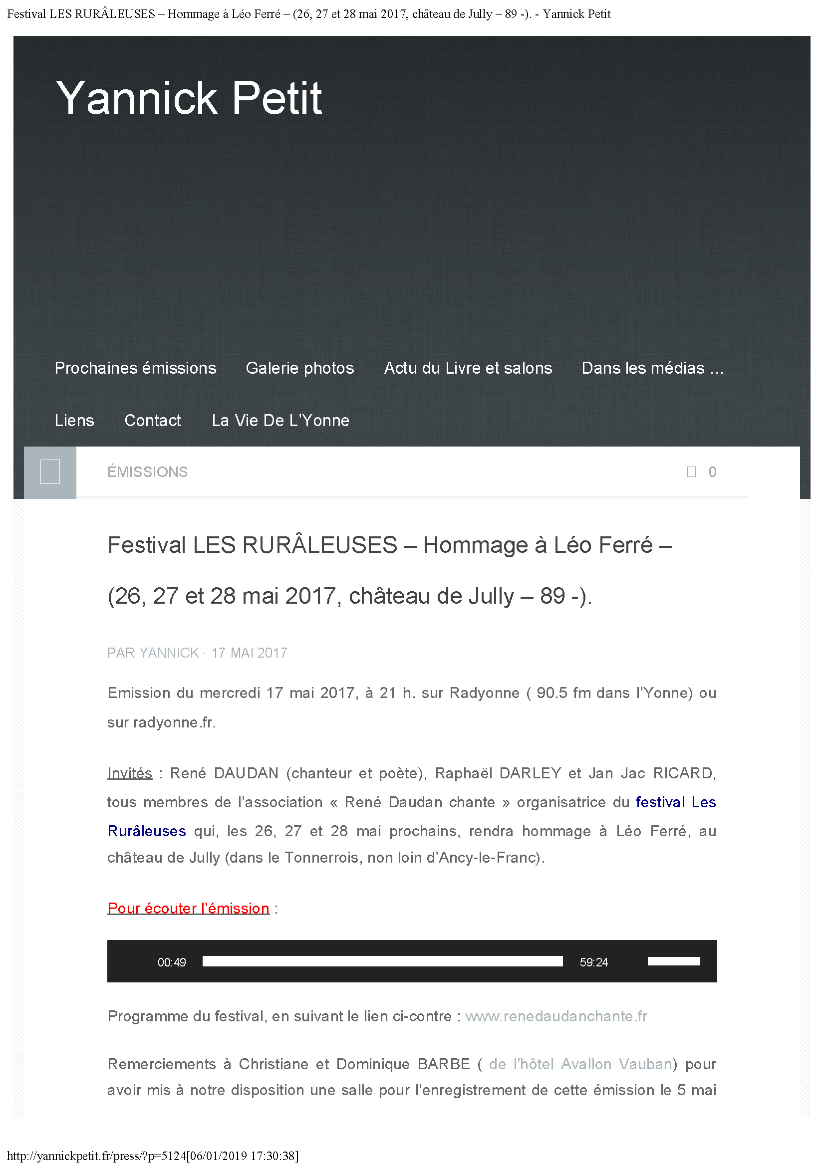 26/05/2017 Festival LES RURALEUSES Hommage à Léo Ferré