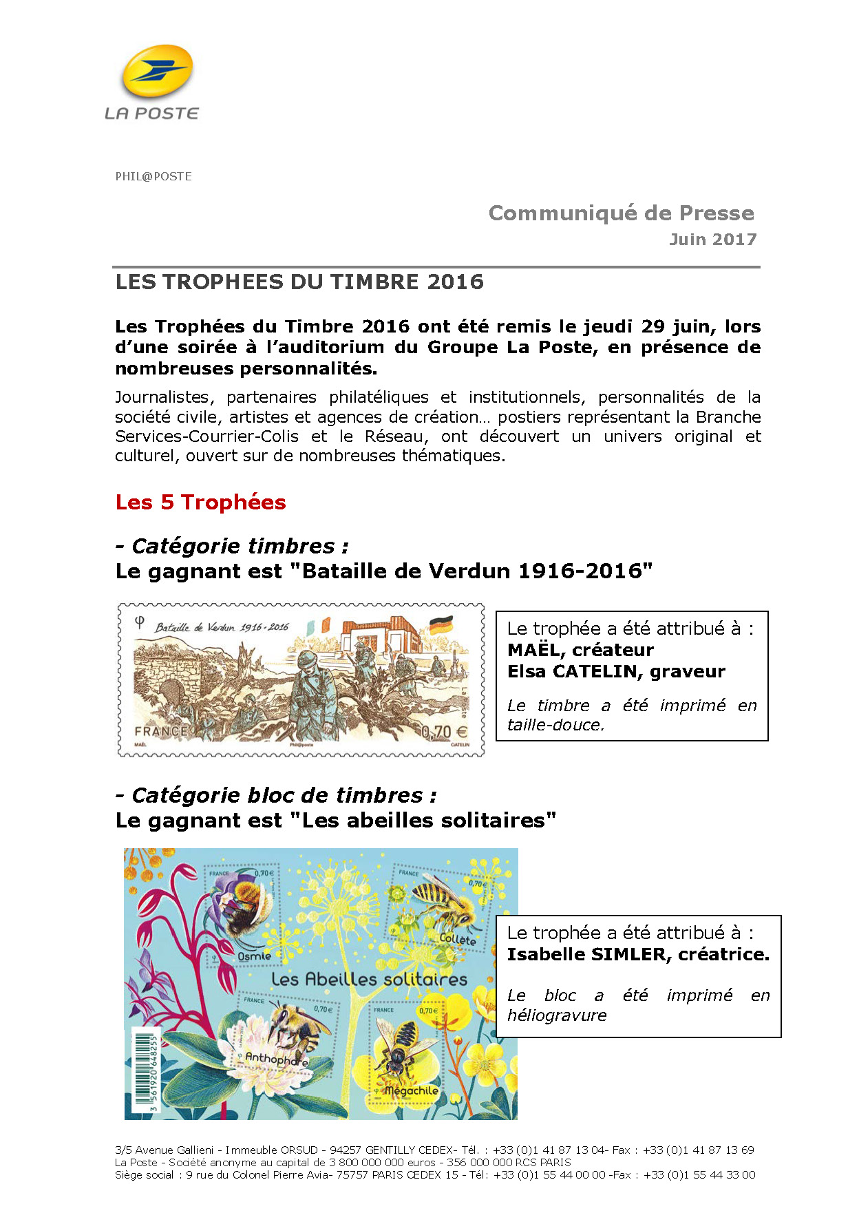 CP/06/2017 Les Trophées du Timbre-2016