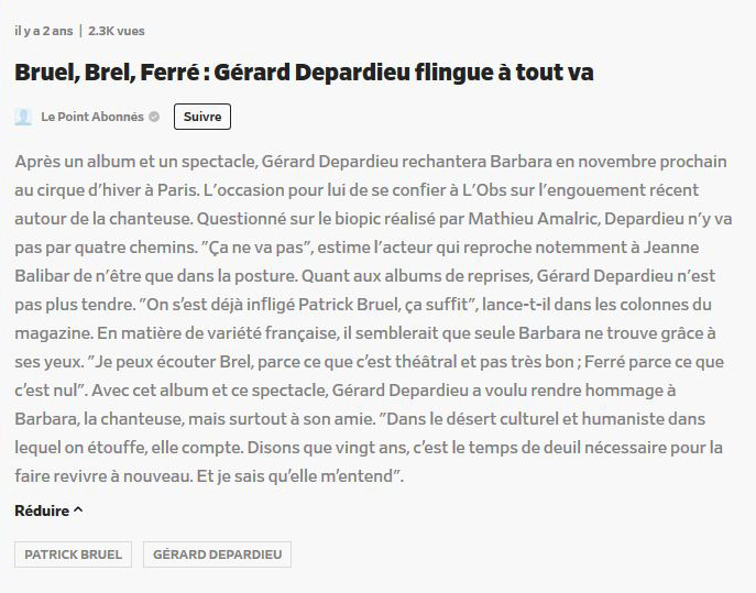 05/10/2017 Bruel Brel Ferré Gérard Depardieu flingue à tout-va