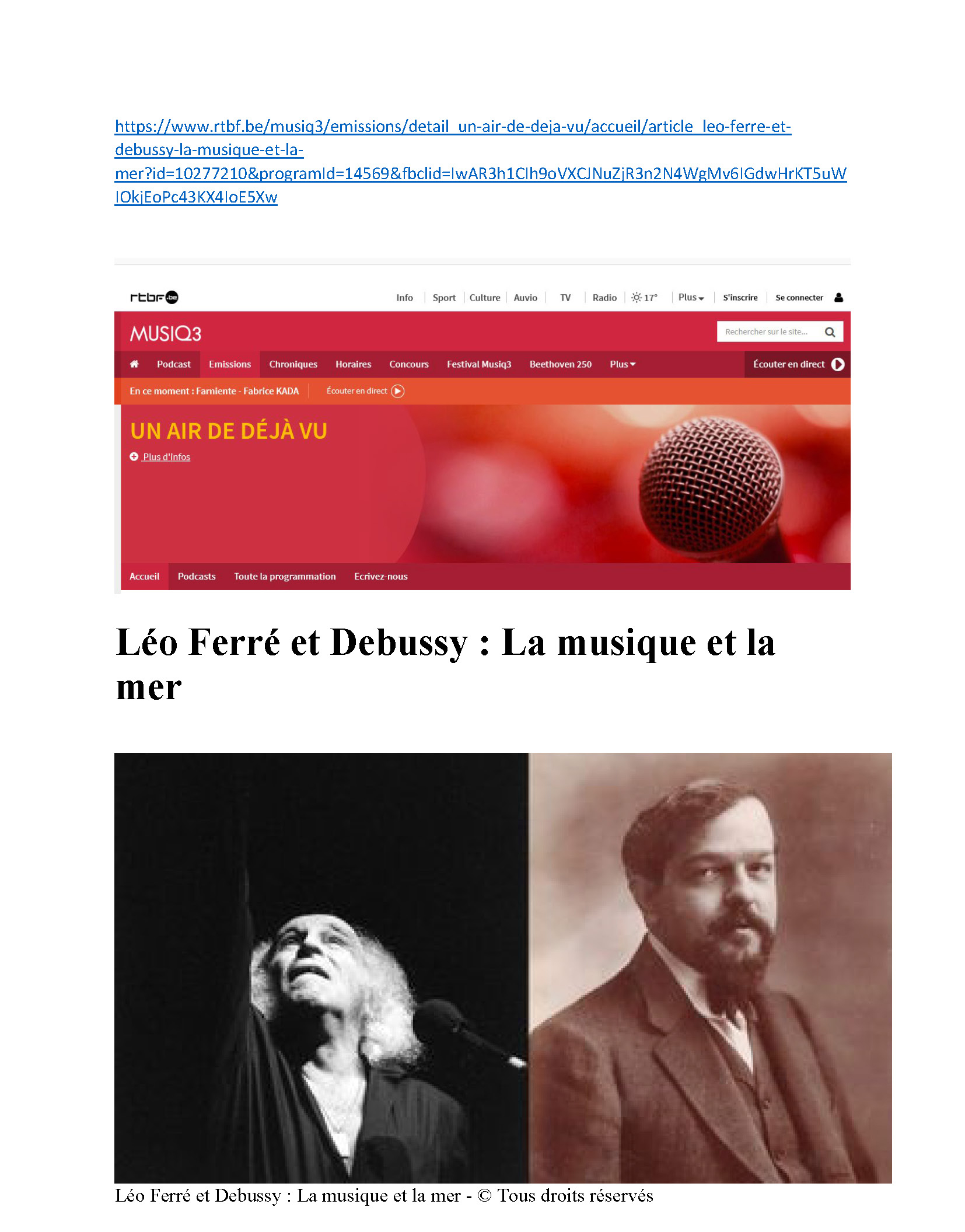  25/07/2019 RTBF Léo Ferré et Debussy 