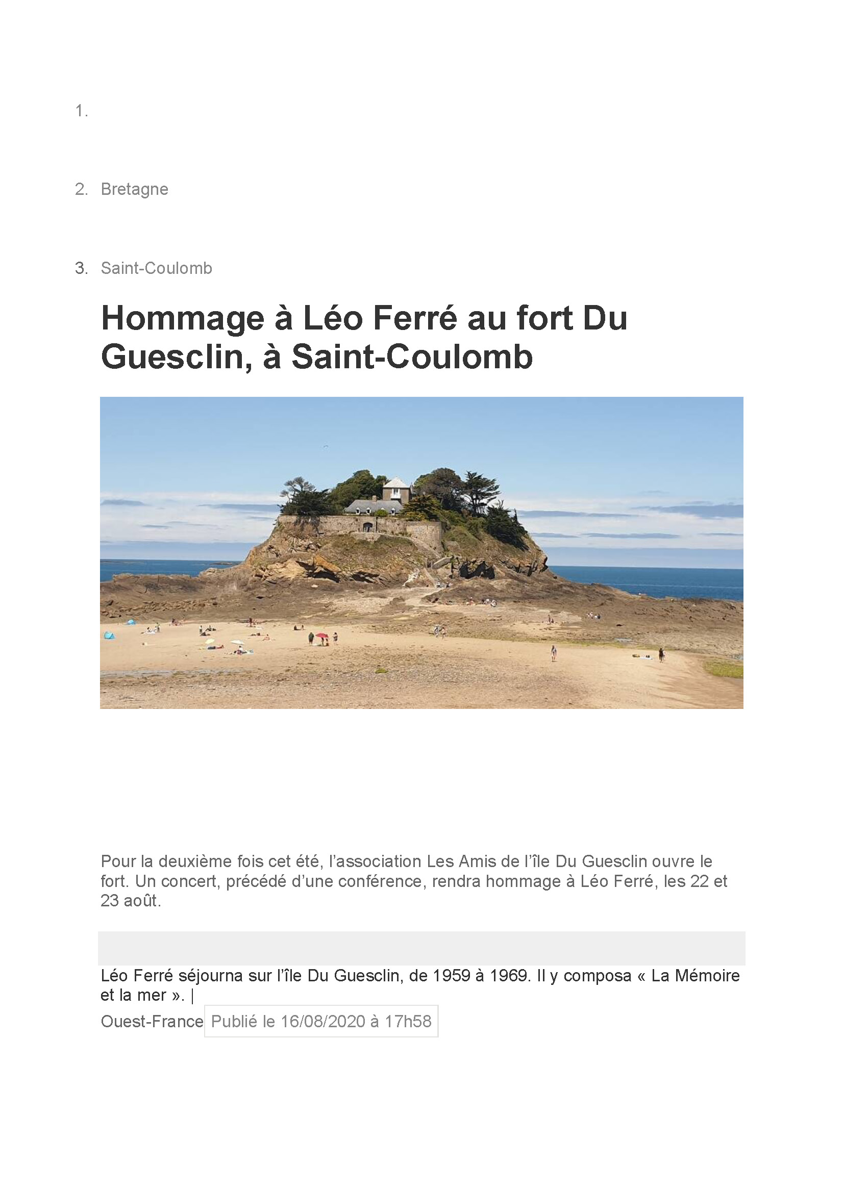 16/08/2020 Guesclin hommage à Léo Ferré