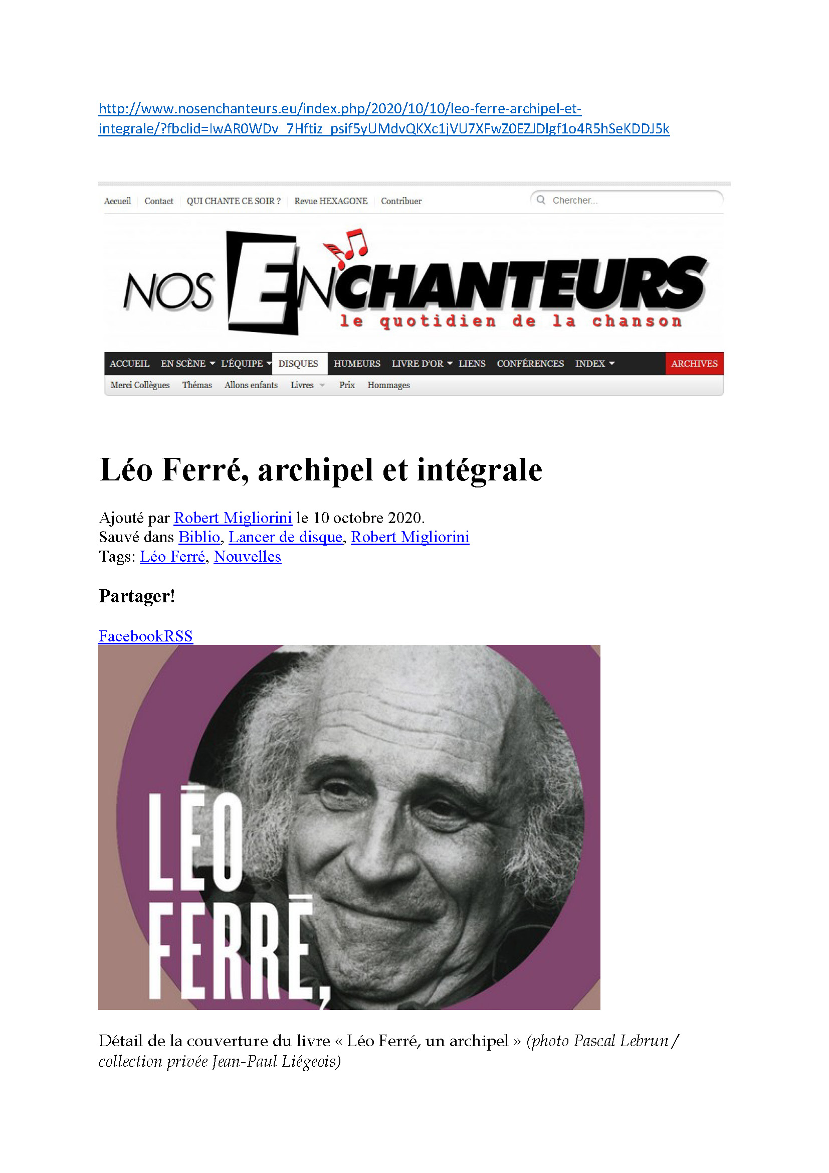10/10/2020 Nos Enchanteurs Léo Ferré, archipel et integrale