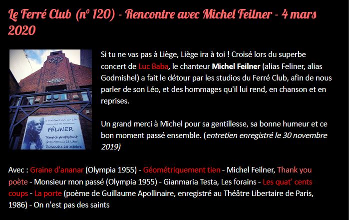  04/03/2019 FERRE-CLUB Entretien avec Michel Feilner