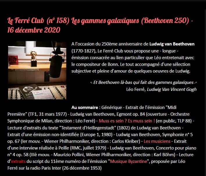   16/12/2020 Le Ferré Club  Anniversaire de Beethoven 
