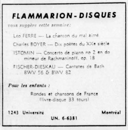 Léo Ferré - Le devoir, 1910- (Montréal), samedi 14 février 1959