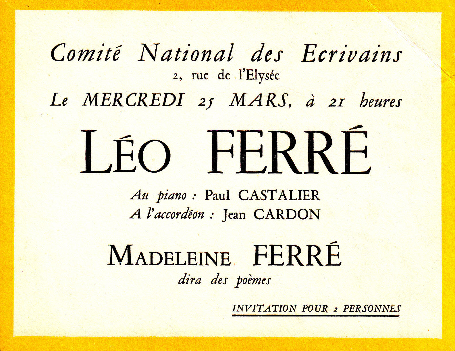 Léo Ferré - Invitation, jeudi 27 novembre 1952