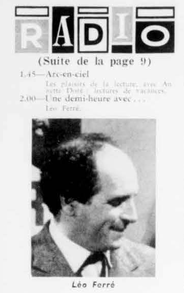 Léo Ferré - La semaine à Radio-Canada, 1950-1966, samedi 1 août 1959