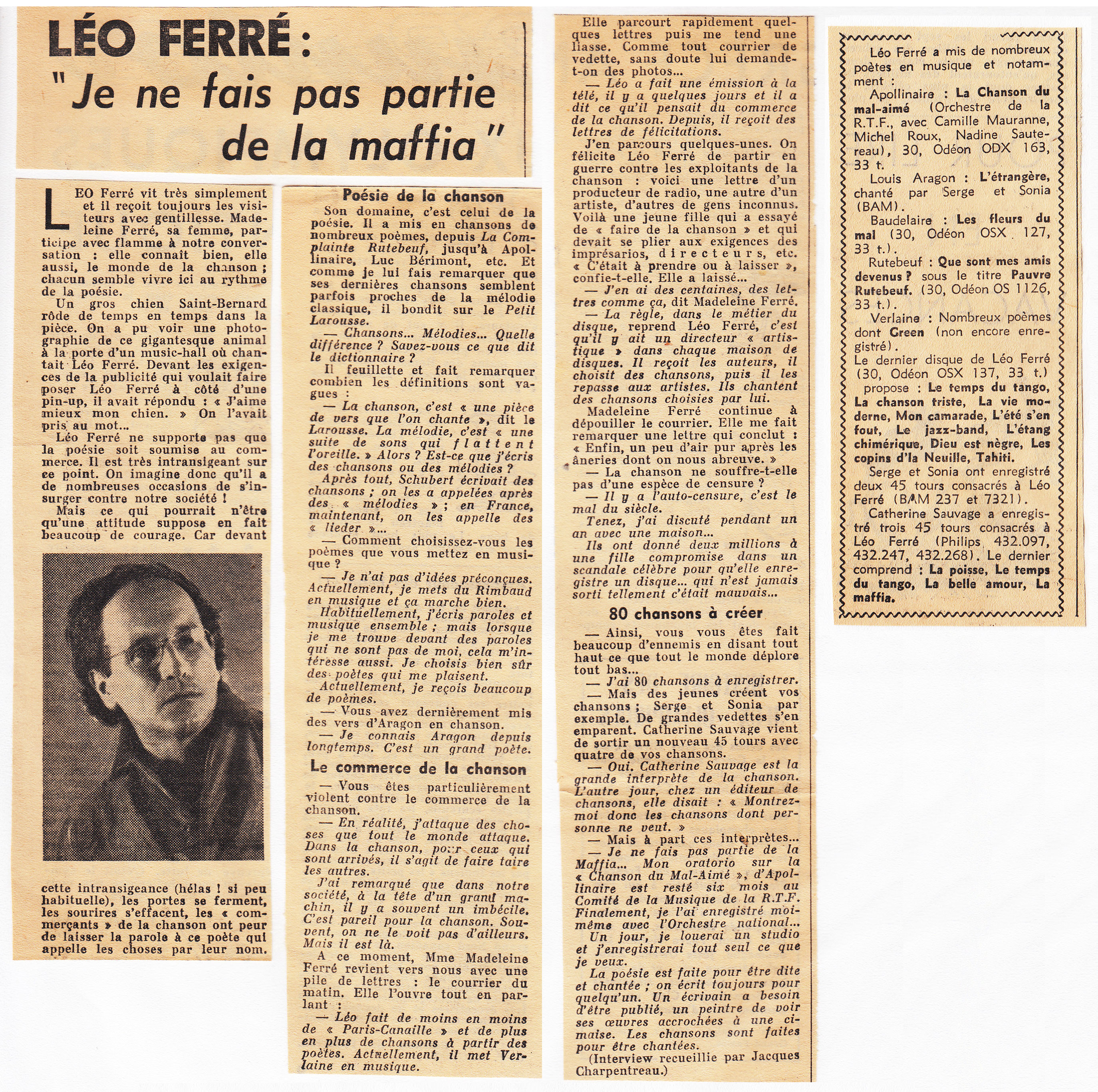 Léo Ferré, Le Coopérateur de France du 20/08/1960