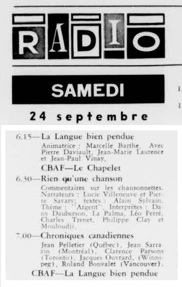 Léo Ferré - La semaine à Radio-Canada, 1950-1966, samedi 24 septembre 1960
