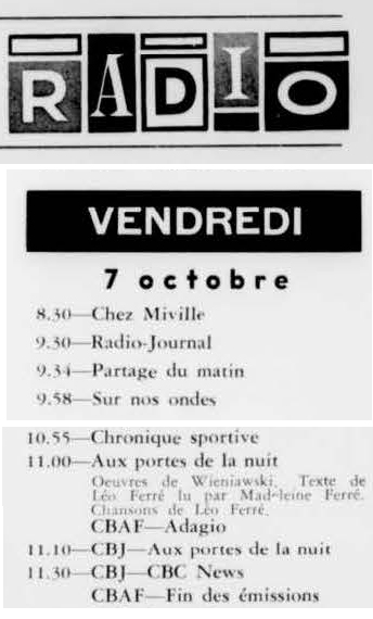 Léo Ferré - La semaine à Radio-Canada, 1950-1966, samedi 1 octobre 1960