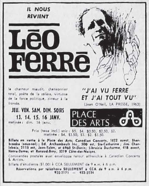 Léo Ferré - Récitals au Canada