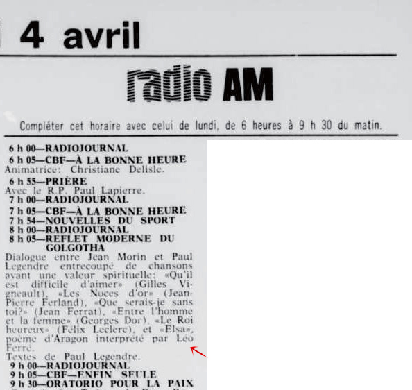 Léo Ferré - Ici Radio-Canada, 1966-1985, 29 mars 1969