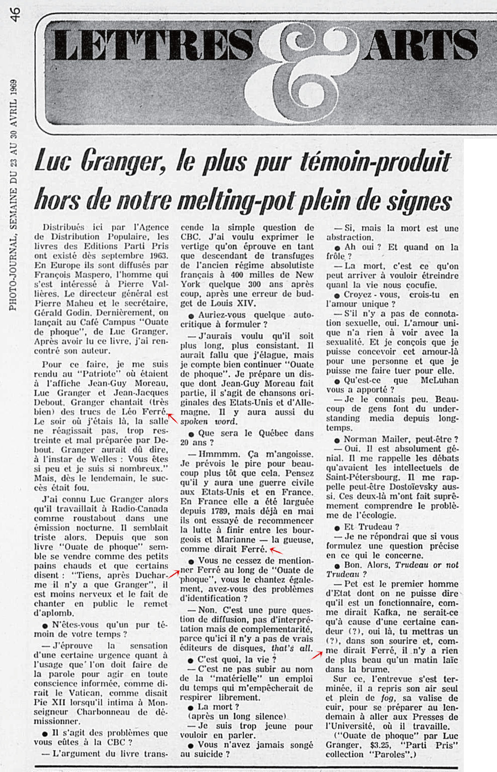 Léo Ferré - Photo-journal, 1937-1978, mercredi 30 avril 1969