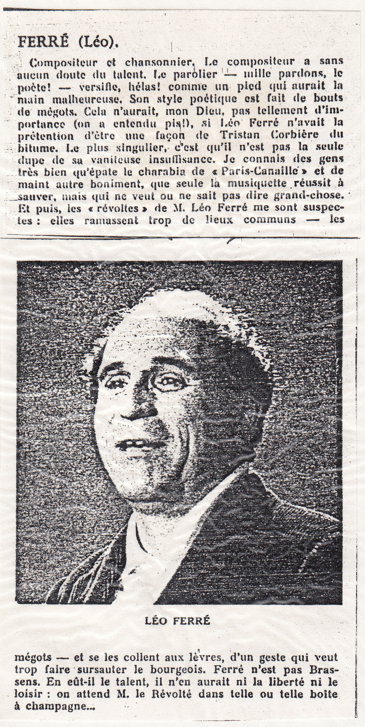 Léo Ferré - Le Crapouillot n°61 de juillet 1969