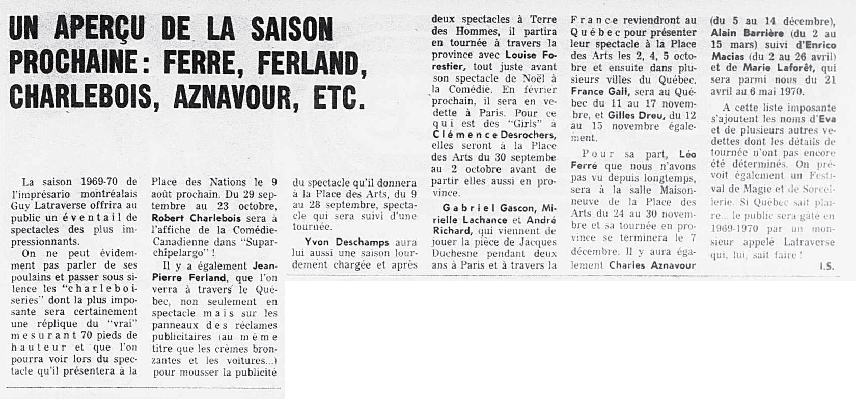 Léo Ferré - La presse, 31 juillet 1969, Spec