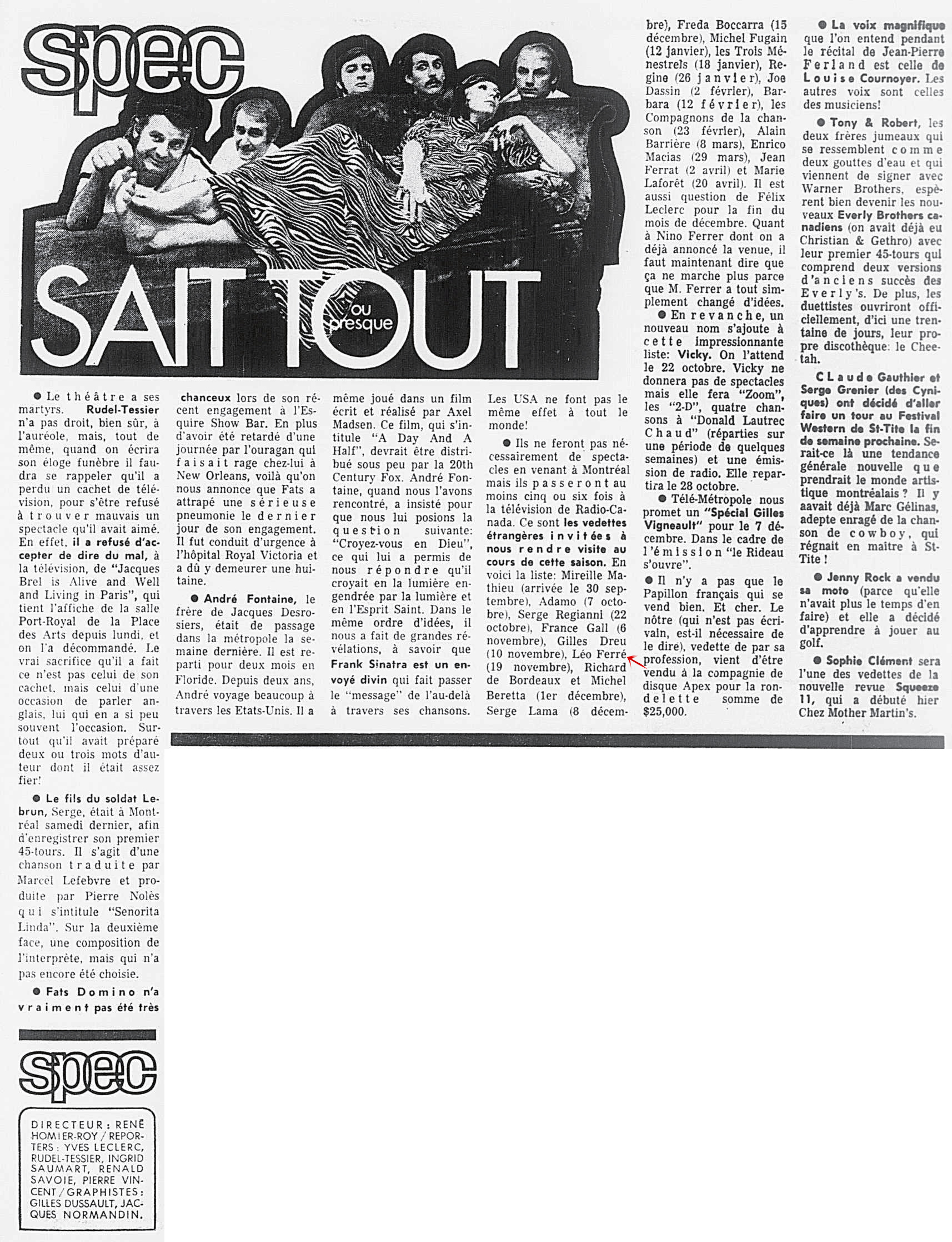 Léo Ferré - La presse, 11 septembre 1969, Spec