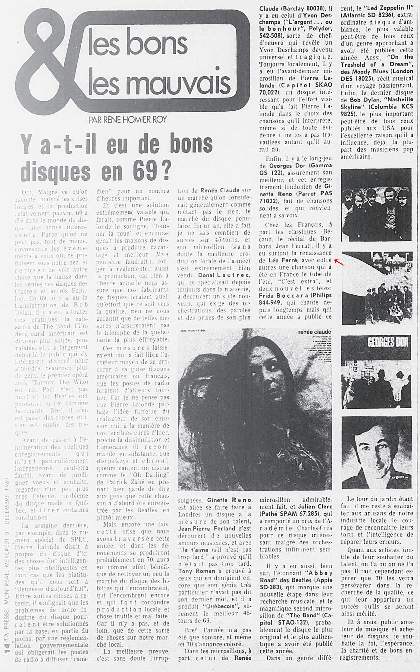Léo Ferré - La presse, 31 décembre 1969, Spec