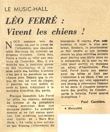 Léo Ferré - Le Figaro du 13/01/1970