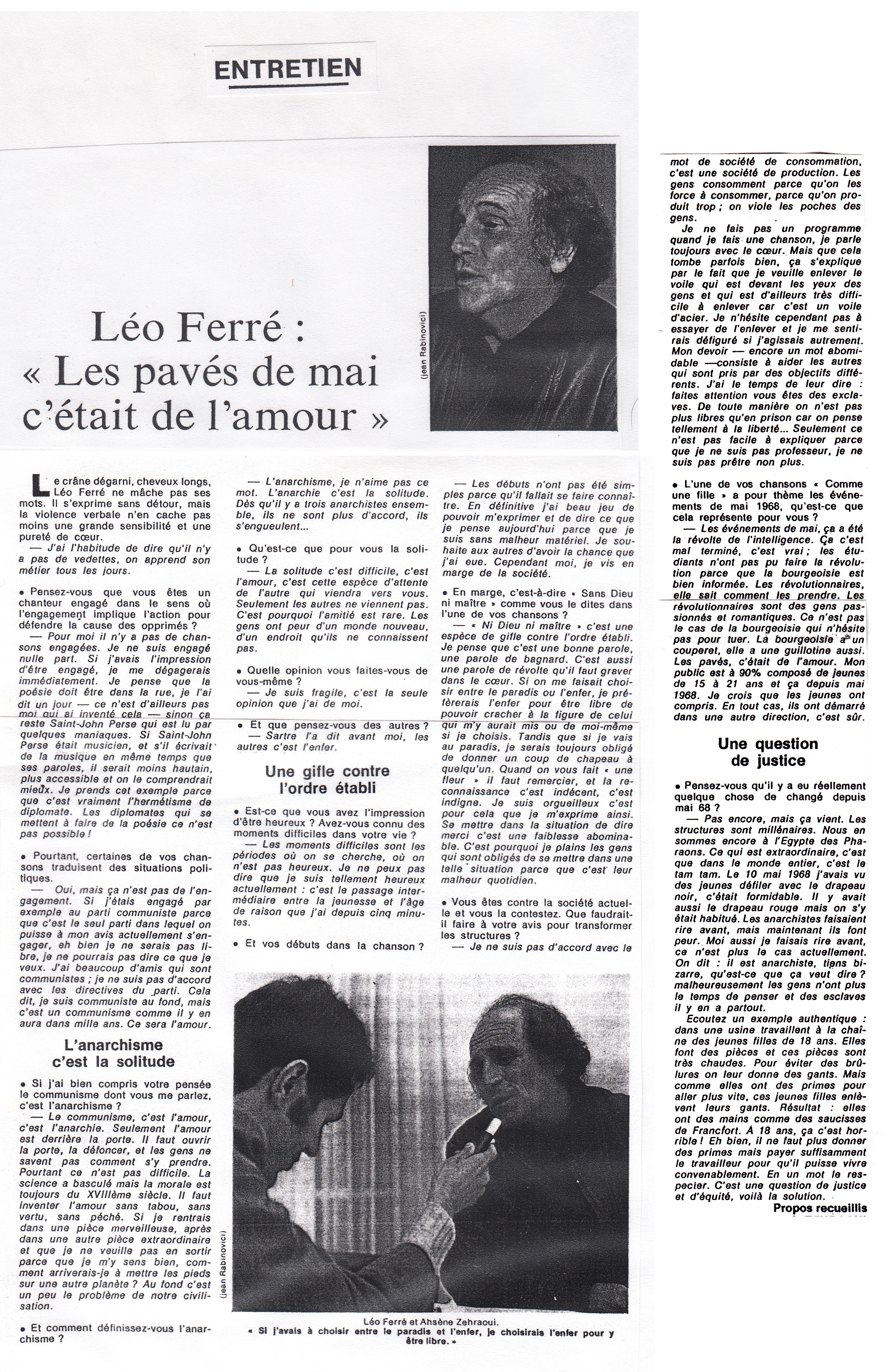 Léo Ferré - Témoignage chrétien du 27 février 1970