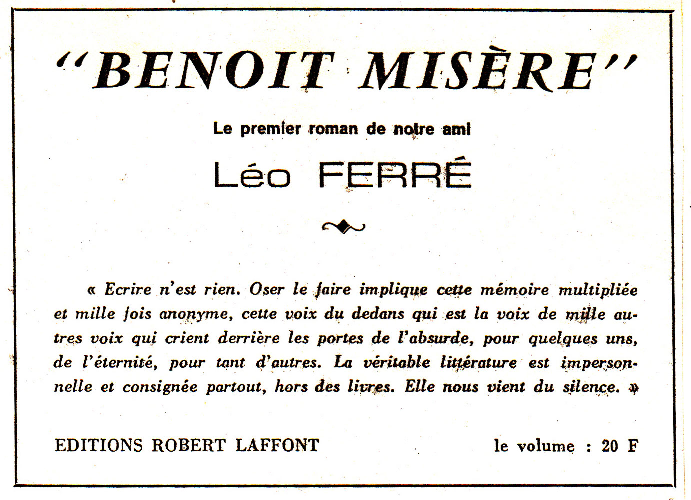 Léo Ferré - La Rue du 2ème trimestre 1970