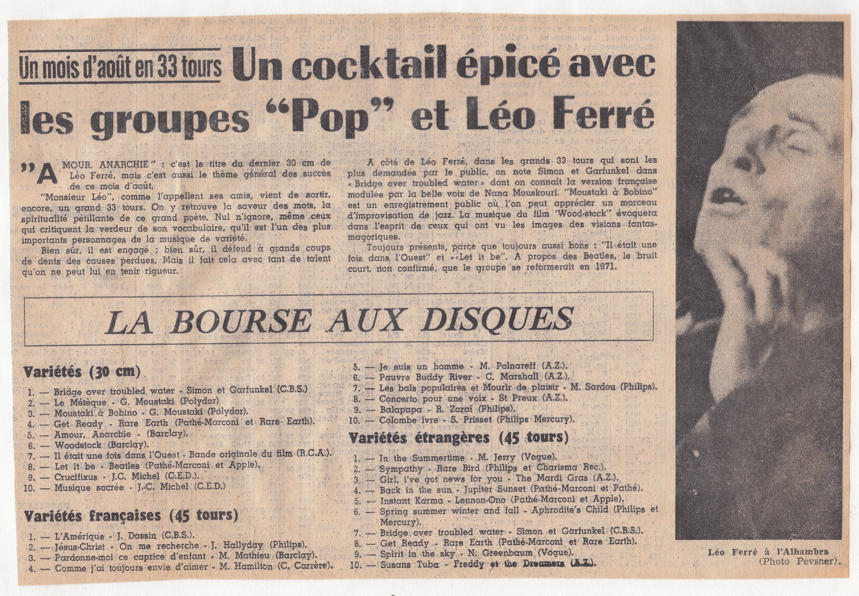 Léo Ferré - La Voix du Nord du 25 août 1970