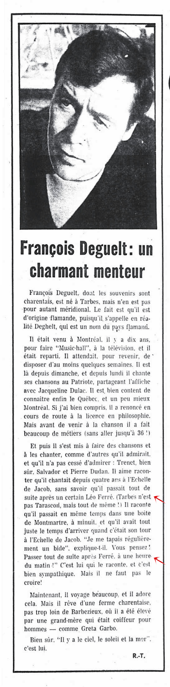 Léo Ferré - La presse, 1884- (Montréal), 22 octobre 1970, F. Spec