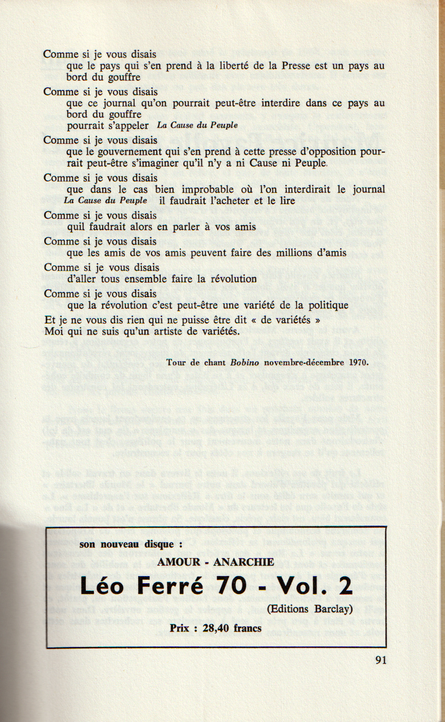 Léo Ferré - La rue n°9, 4eme trimestre 1970