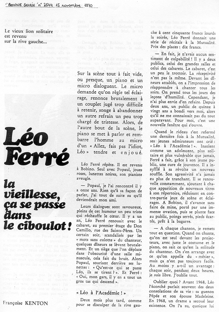 Léo Ferré - Bonne soirée N°2544 du 15/11/1970