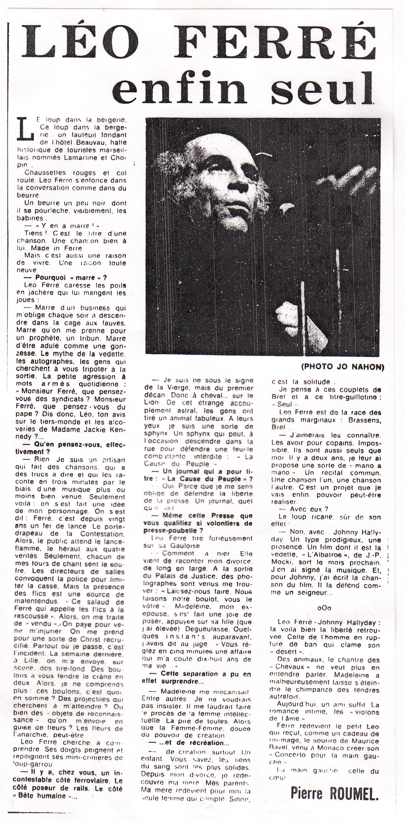 Léo Ferré - Le Provençal-dimanche du 21 février 1971
