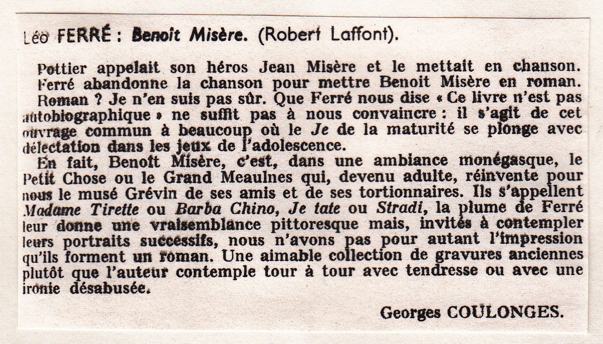 Léo Ferré - Europe n°504-505 d'avril-mai 1971