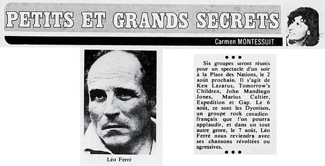 Léo Ferré - Photo-journal, 1937-1978, du 2 au dimanche 8 août 1971
