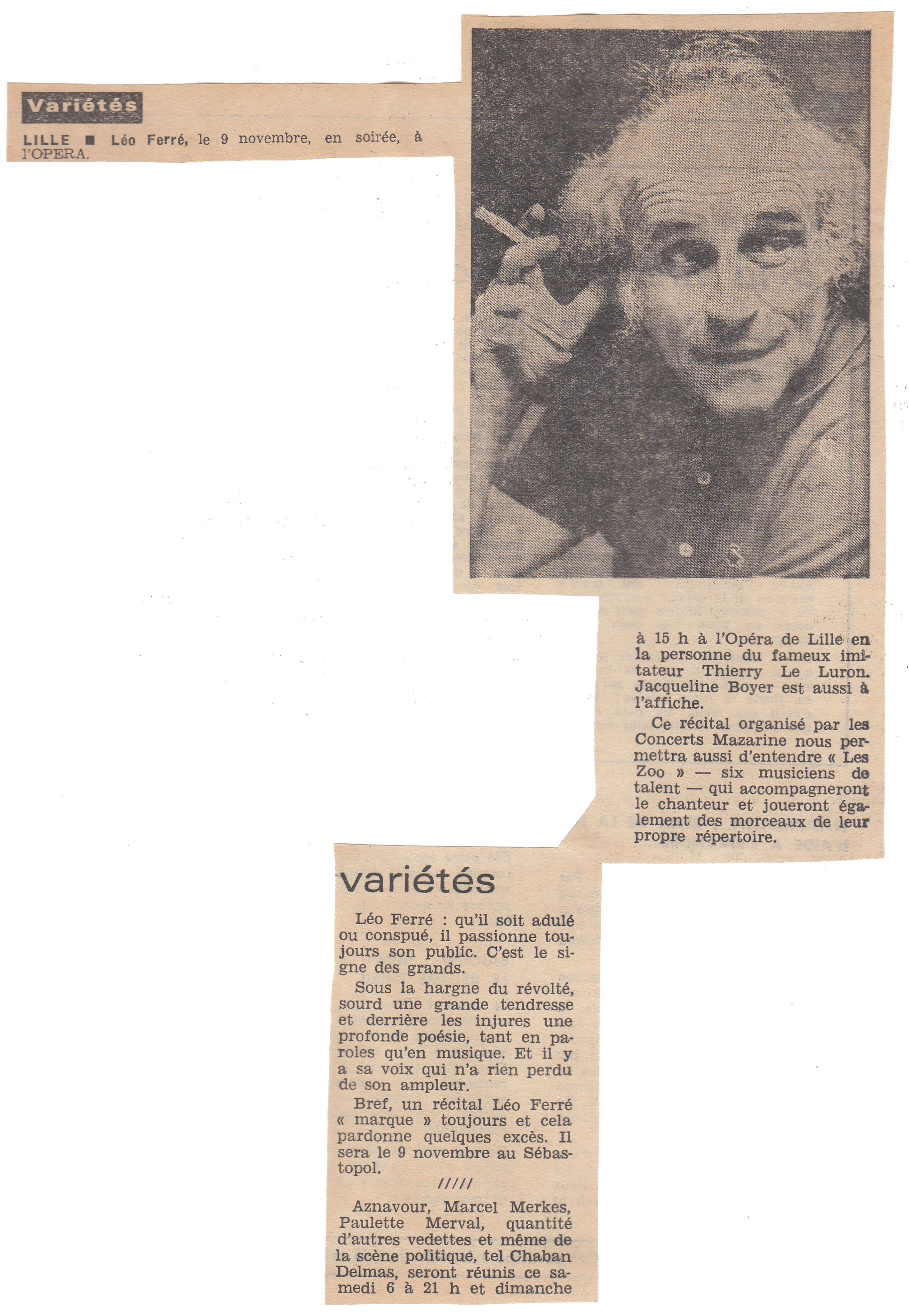 Léo Ferré - La Croix-dimanche du Nord du 7 novembre 1971