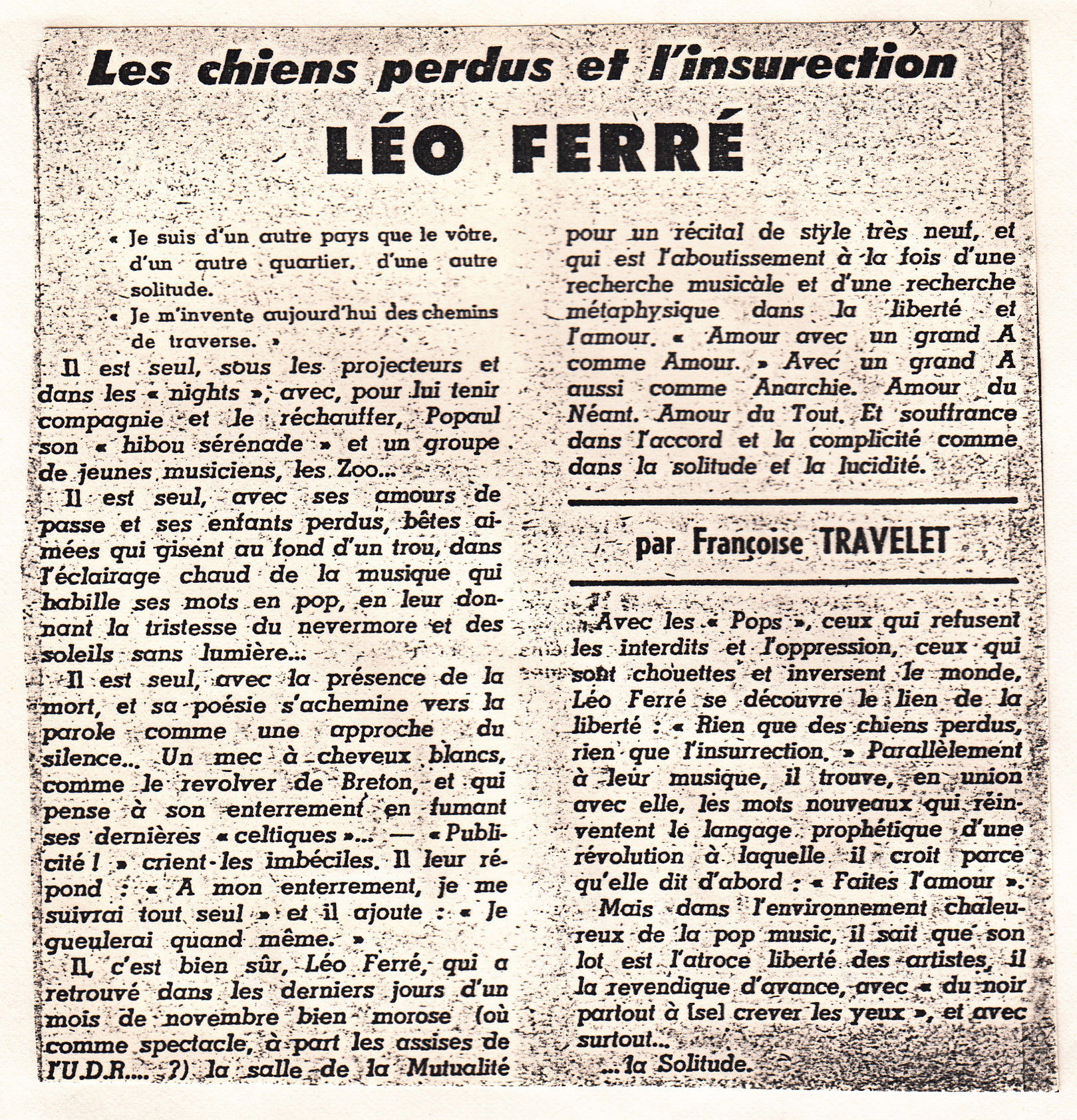 Léo Ferré - Le Monde libertaire de décembre 1971