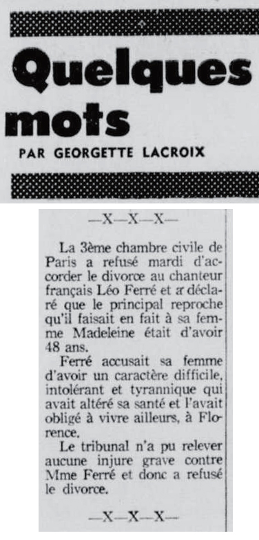 Léo Ferré - L'Action-Québec, 1971-1973, jeudi 13 janvier 1972