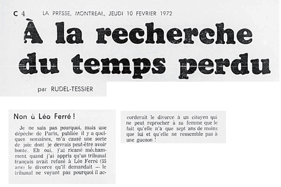 Léo Ferré - La presse, 1884- (Montréal), 10 février 1972, C. Spec