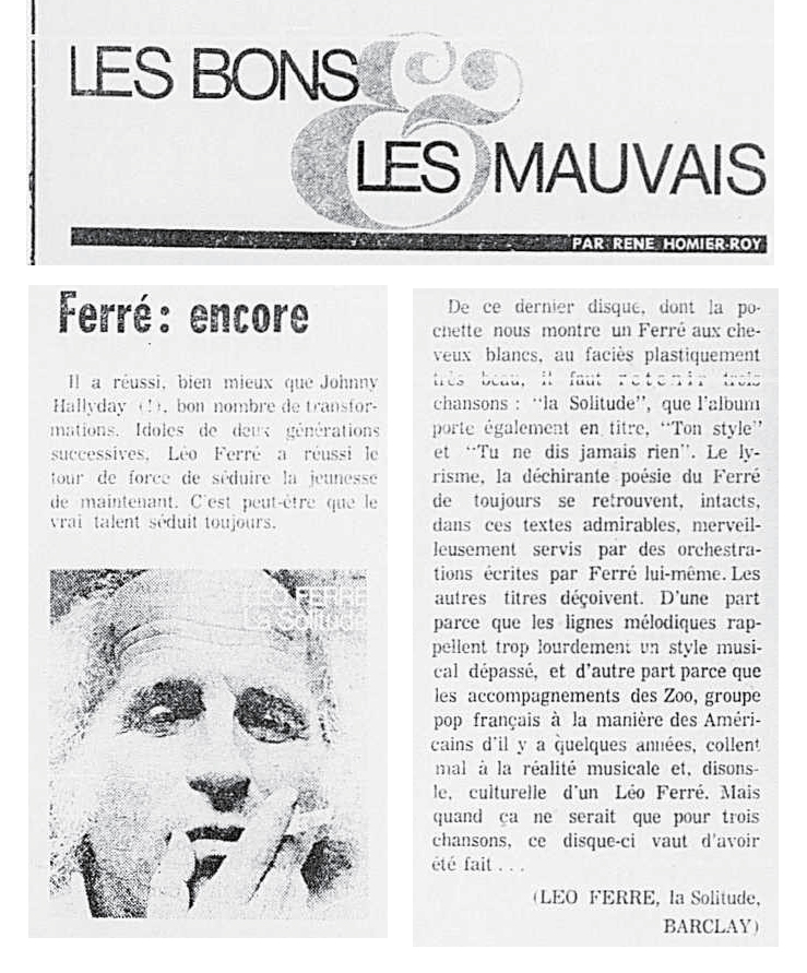 Léo Ferré - La presse, 1884- (Montréal), 17 février 1972, C. Spec