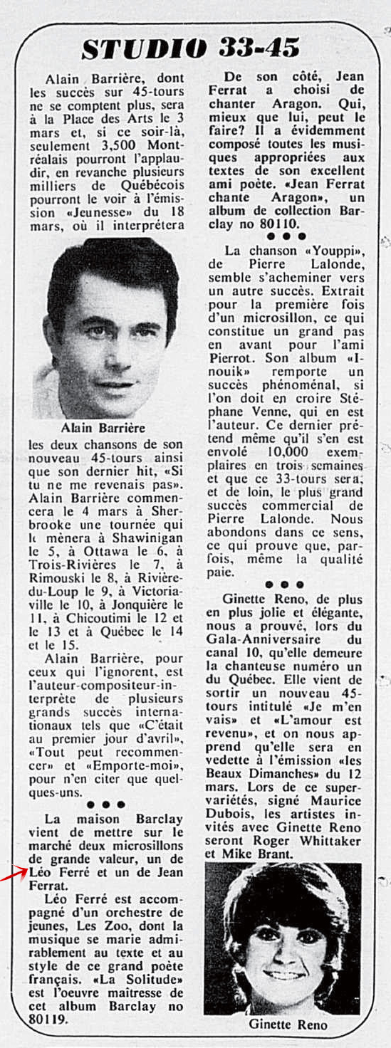 Léo Ferré - Photo-journal, 1937-1978, dimanche 5 mars 1972