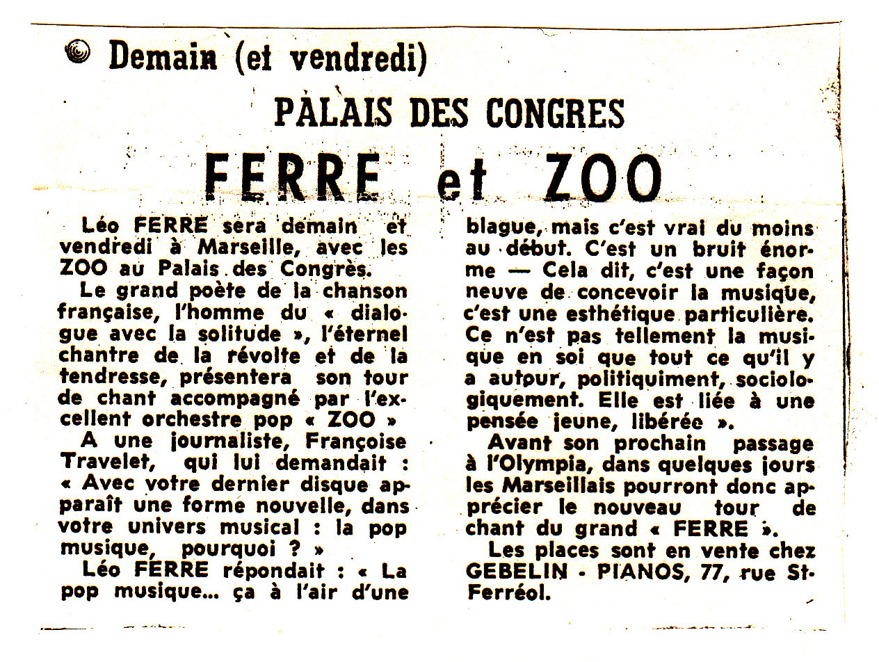 Léo Ferré - Le Soir de Marseille du 8 mars 1972